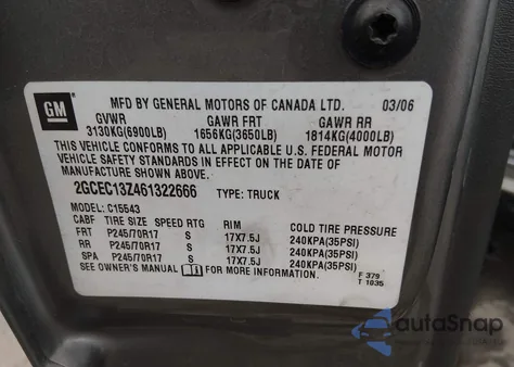 2006 Chevrolet Silverado 1500 Lt3 from USA, damaged, VIN 2GCEC13Z461322666